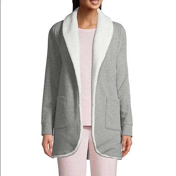 White Sherpa Lined Cozy Robe Cardigan 